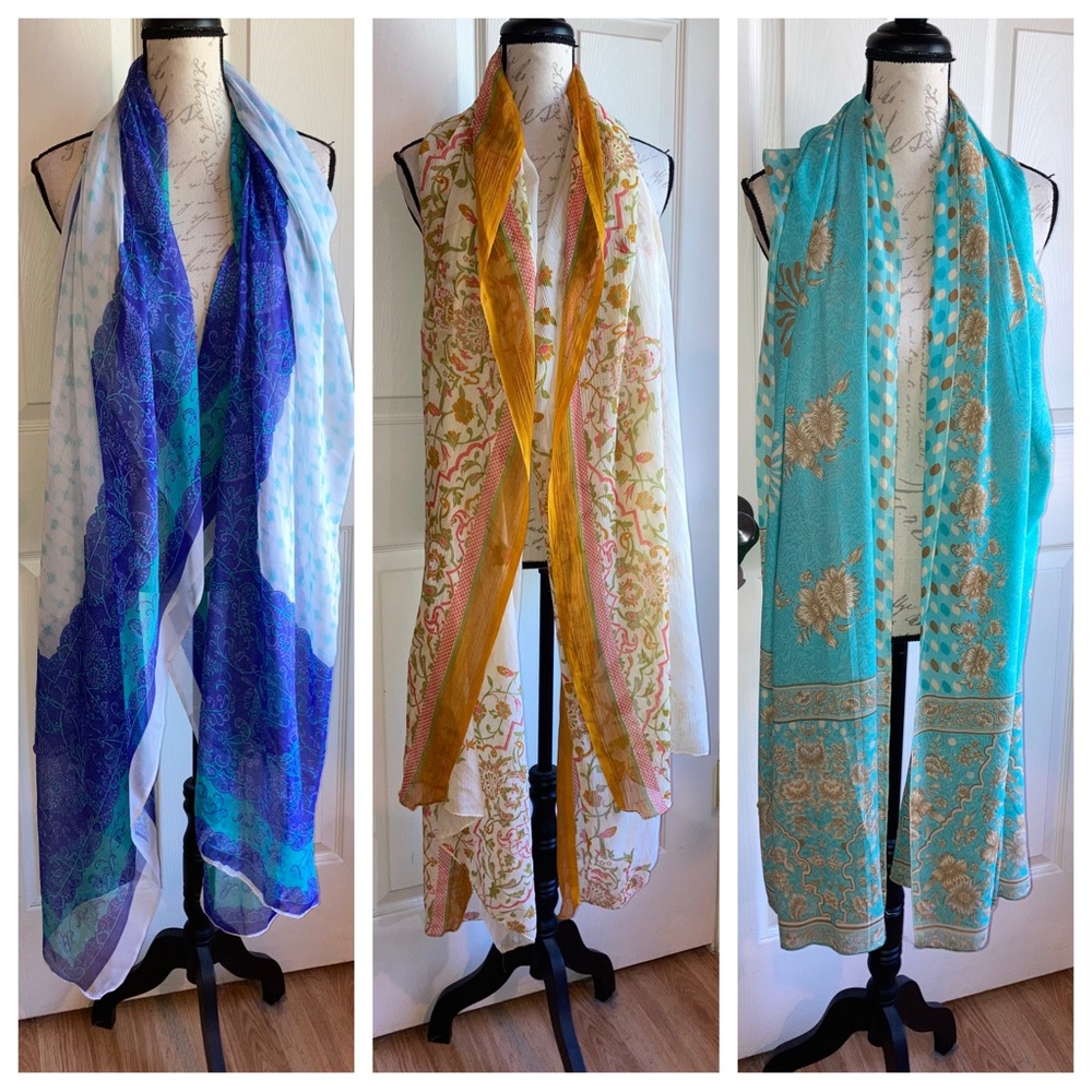Gauzy Floral Oversized Lightweight 3 Scarf Wrap Accessory Bundle